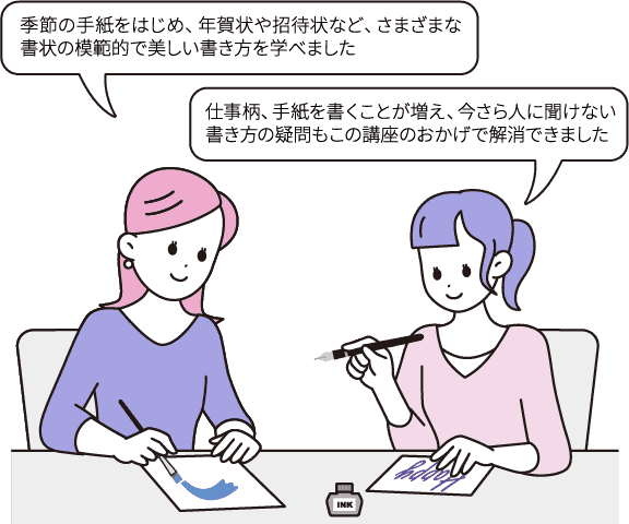 季節の手紙をはじめ、年賀状や招待状など、さまざまな書状の模範的で美しい書き方を学べました/仕事柄、手紙を書くことが増え、今さら人に聞けない書き方の疑問もこの講座のおかげで解消できました