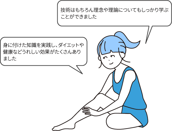 技術はもちろん理念や理論についてもしっかり学ぶことができました/身に付けた知識を実践し、ダイエットや健康などうれしい効果がたくさんありました